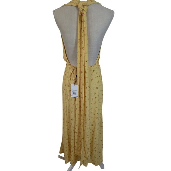 Rumored Sirena Womens Yellow Floral Halter Midi Wrap Dress - Picture 8 of 8